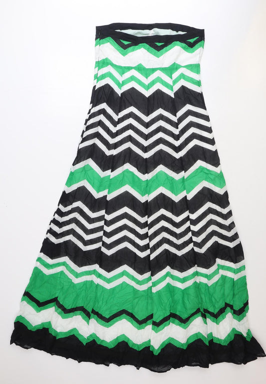 Monsoon Womens Green Geometric 100% Cotton Maxi Size 10 Off the Shoulder Zip