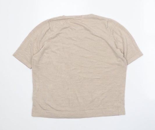 Classic Womens Beige Round Neck Acrylic Pullover Jumper Size 18