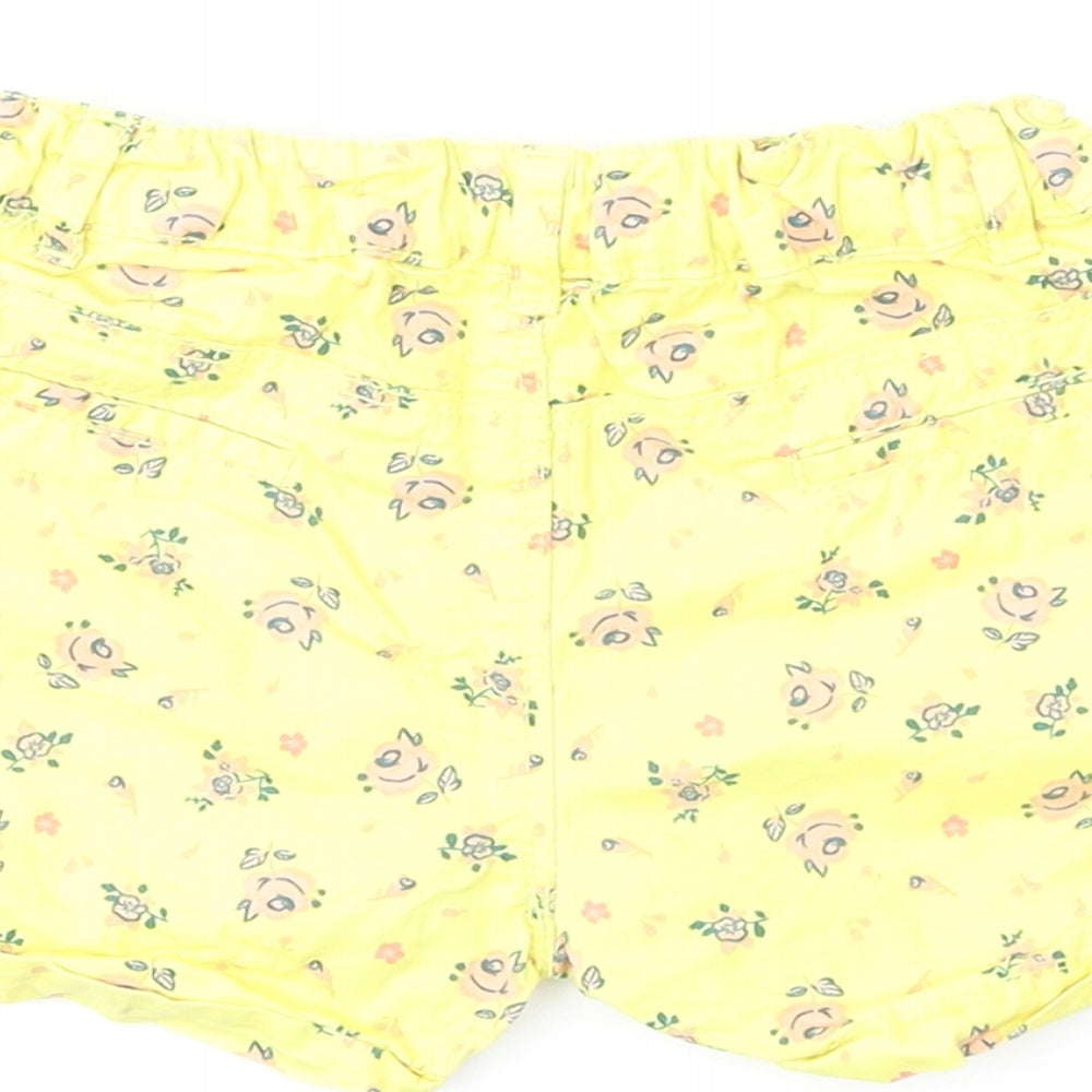 Max Girls Yellow Floral 100% Cotton Cropped Jeans Size 18-24 Months Button