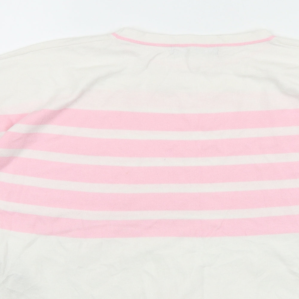 Marks and Spencer Womens Pink Striped 100% Cotton Basic T-Shirt Size S Round Neck