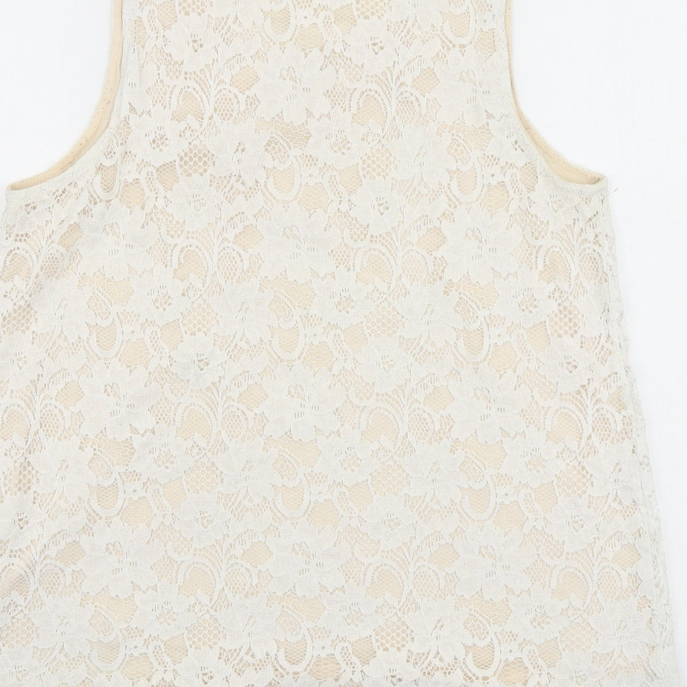 Cutie Blonde Womens White Floral Viscose Basic Tank Size L Scoop Neck