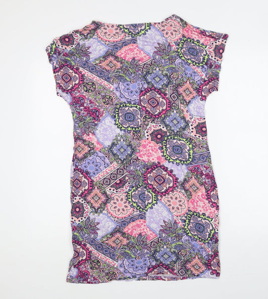 TU Womens Ivory Geometric Viscose Shift Size 10 V-Neck Pullover