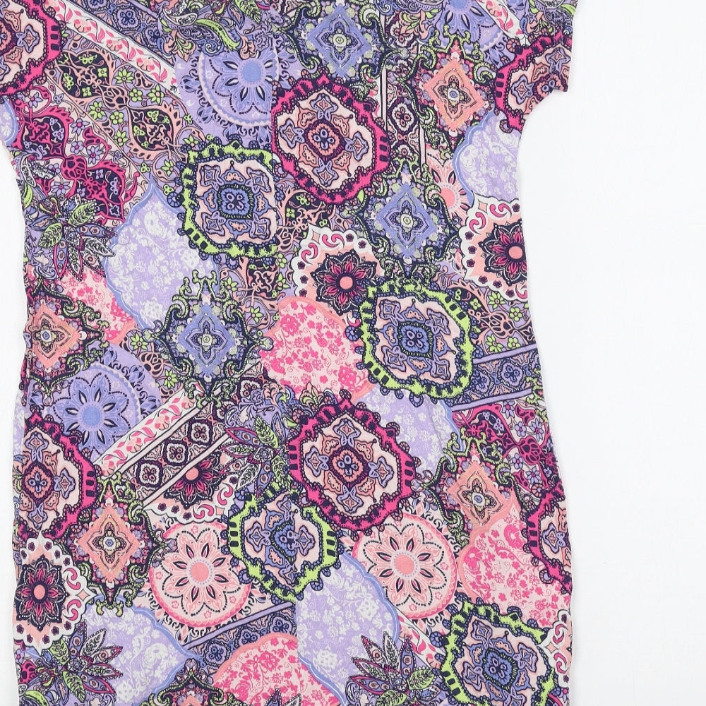 TU Womens Ivory Geometric Viscose Shift Size 10 V-Neck Pullover