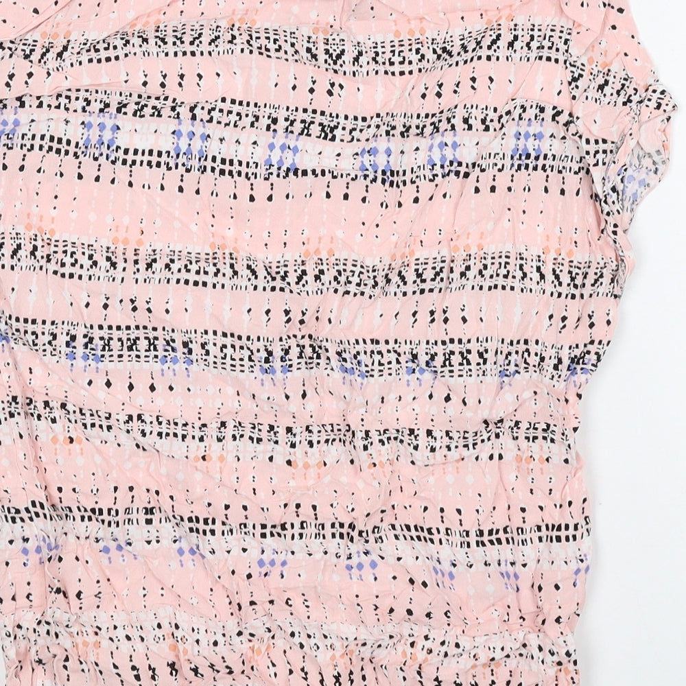 Atmosphere Womens Pink Geometric Viscose Basic Blouse Size 6 Round Neck