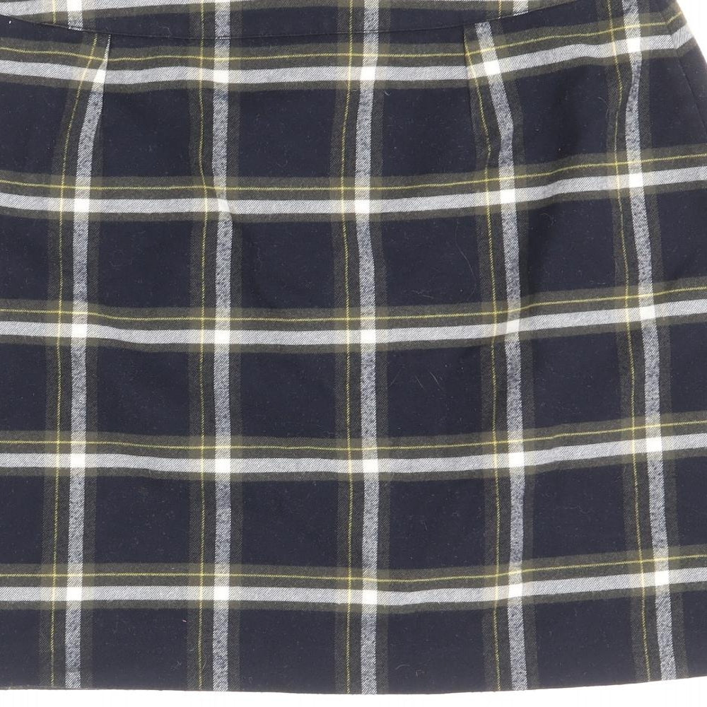 Oasis Womens Blue Plaid Polyester Mini Skirt Size 12 Zip