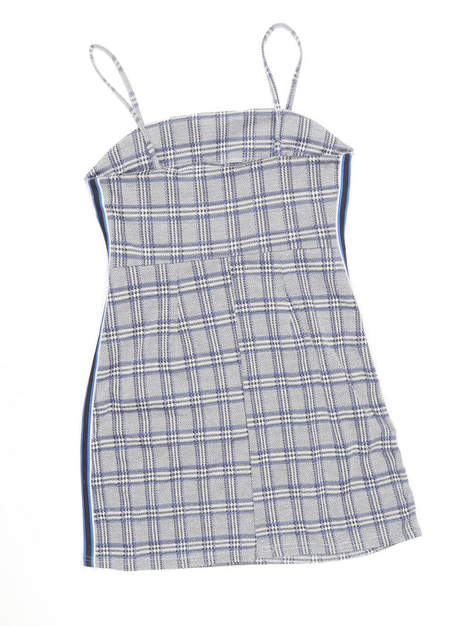 Primark Womens Blue Geometric Polyester Mini Size 8 Square Neck Pullover