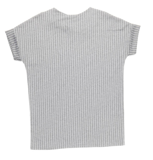 Boohoo Womens Grey Striped Polyester Shirt Dress Size 12 Round Neck Pullover