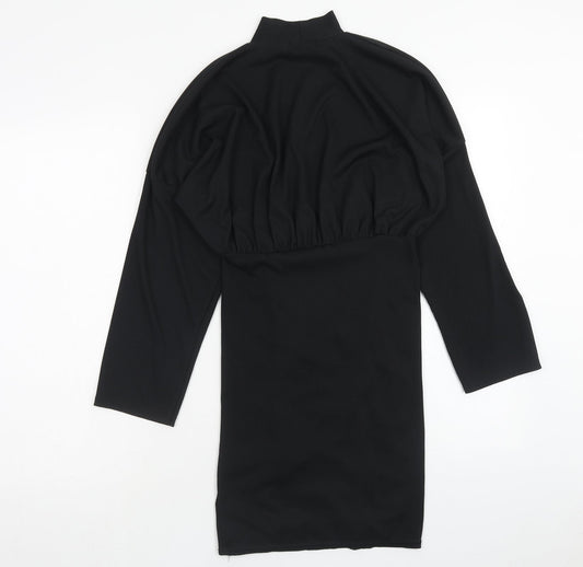 PRETTYLITTLETHING Womens Black Polyester Sheath Size 10 High Neck Pullover