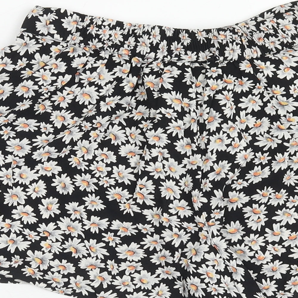 Topshop Womens Black Floral Viscose Bermuda Shorts Size 8 Regular Hook & Eye