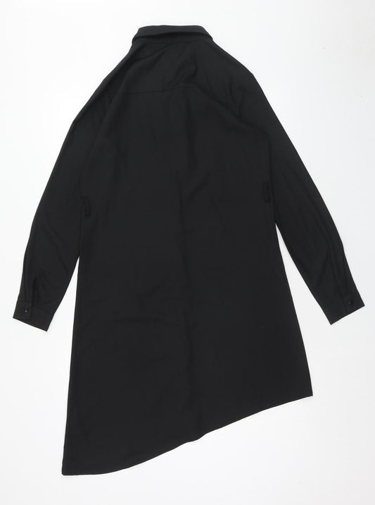 New Look Womens Black Polyester Shirt Dress Size 8 Collared Button