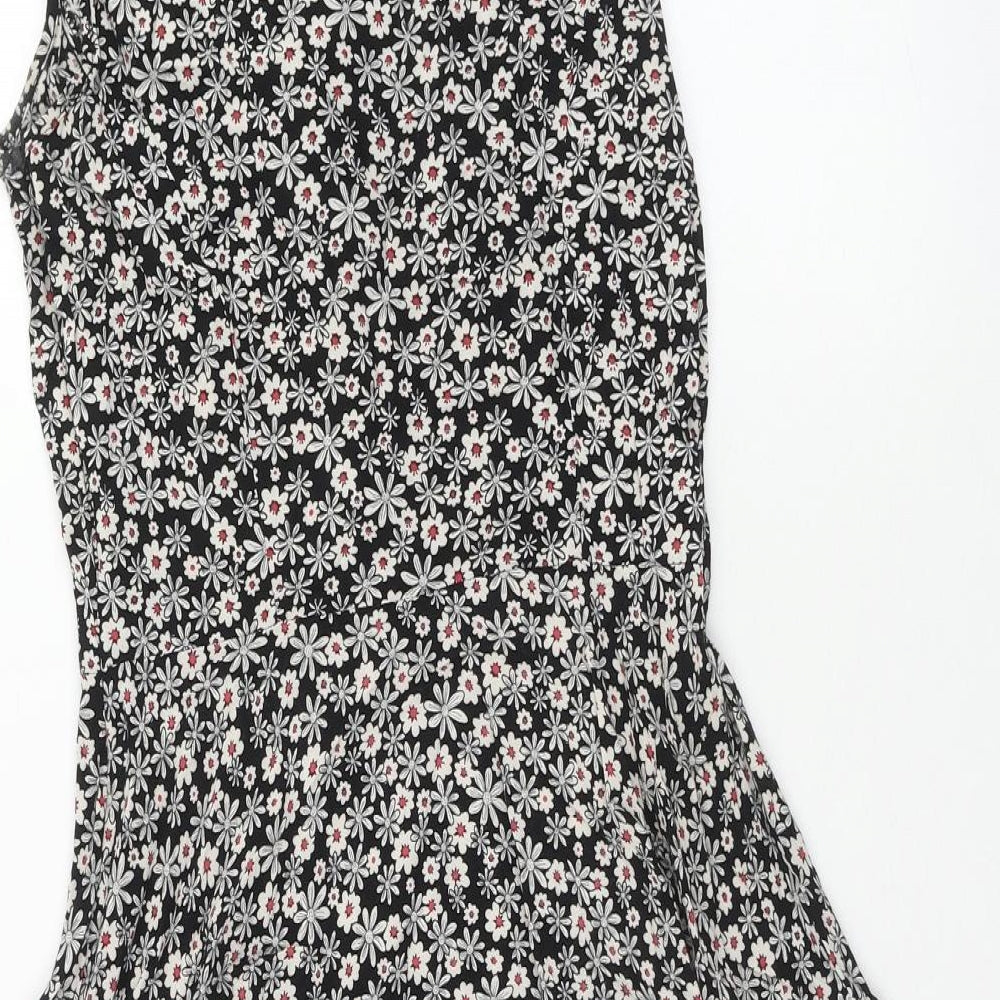 Henry Holland Womens Black Floral Viscose A-Line Size 10 V-Neck Button