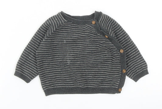 TU Baby Grey Striped Cotton Pullover Jumper Size 0-3 Months Button