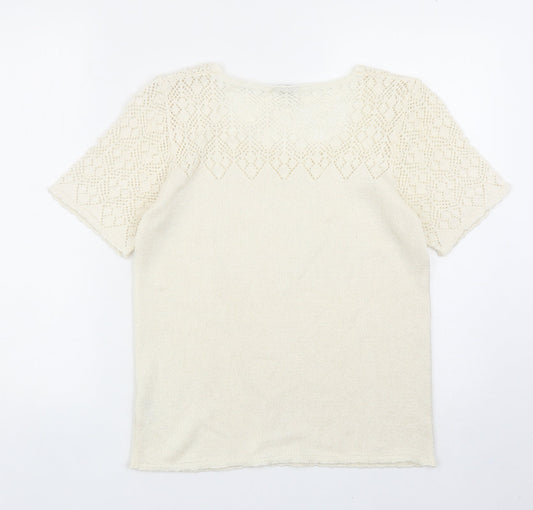 Berkertex Womens Ivory Geometric Acrylic Basic T-Shirt Size 10 Scoop Neck