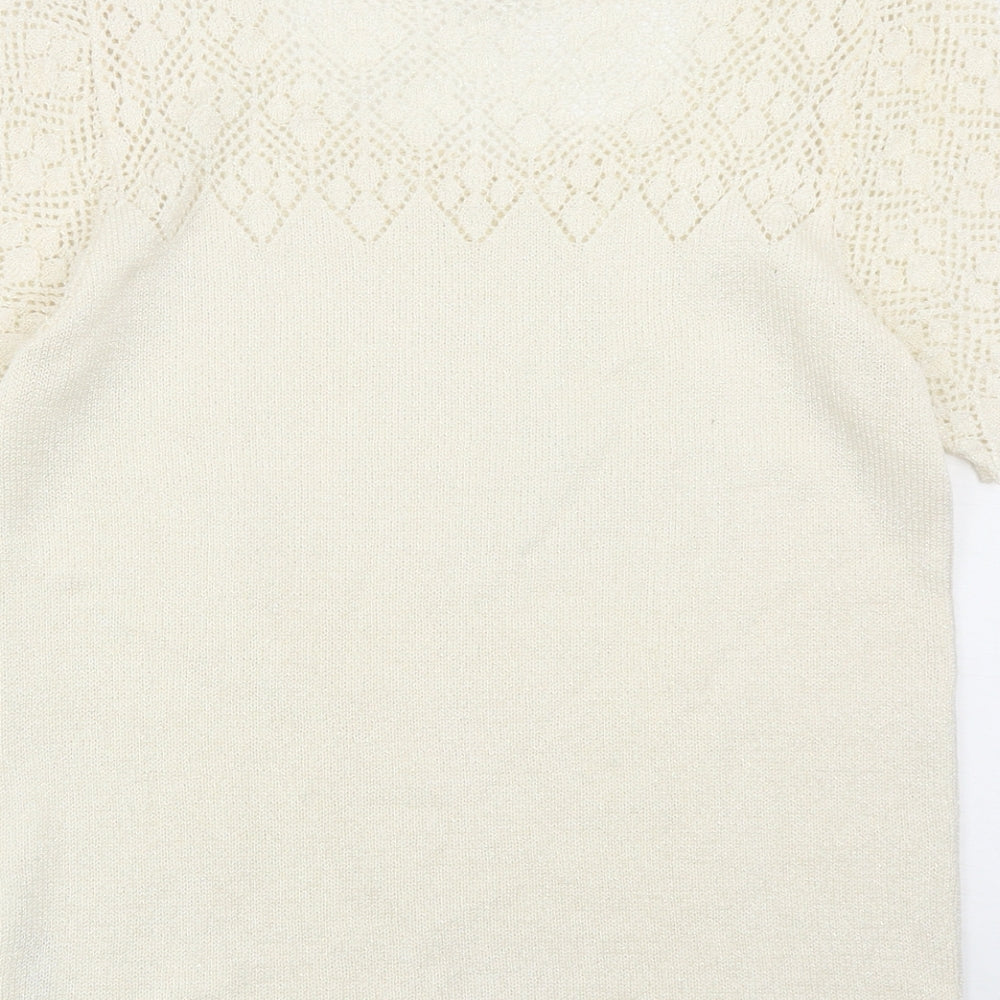 Berkertex Womens Ivory Geometric Acrylic Basic T-Shirt Size 10 Scoop Neck