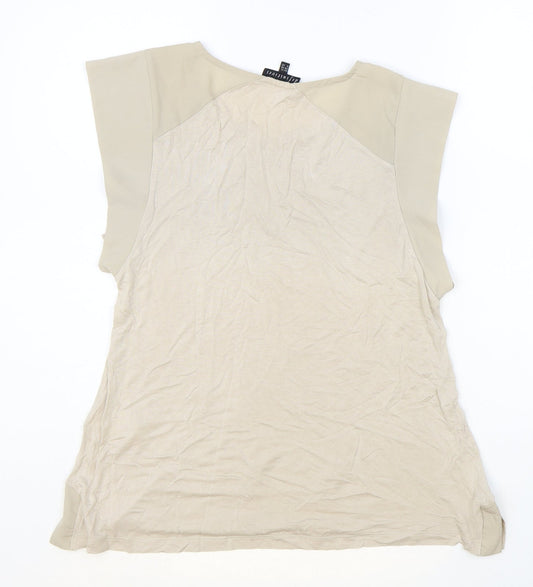 Warehouse Womens Brown Viscose Basic T-Shirt Size 12 Round Neck