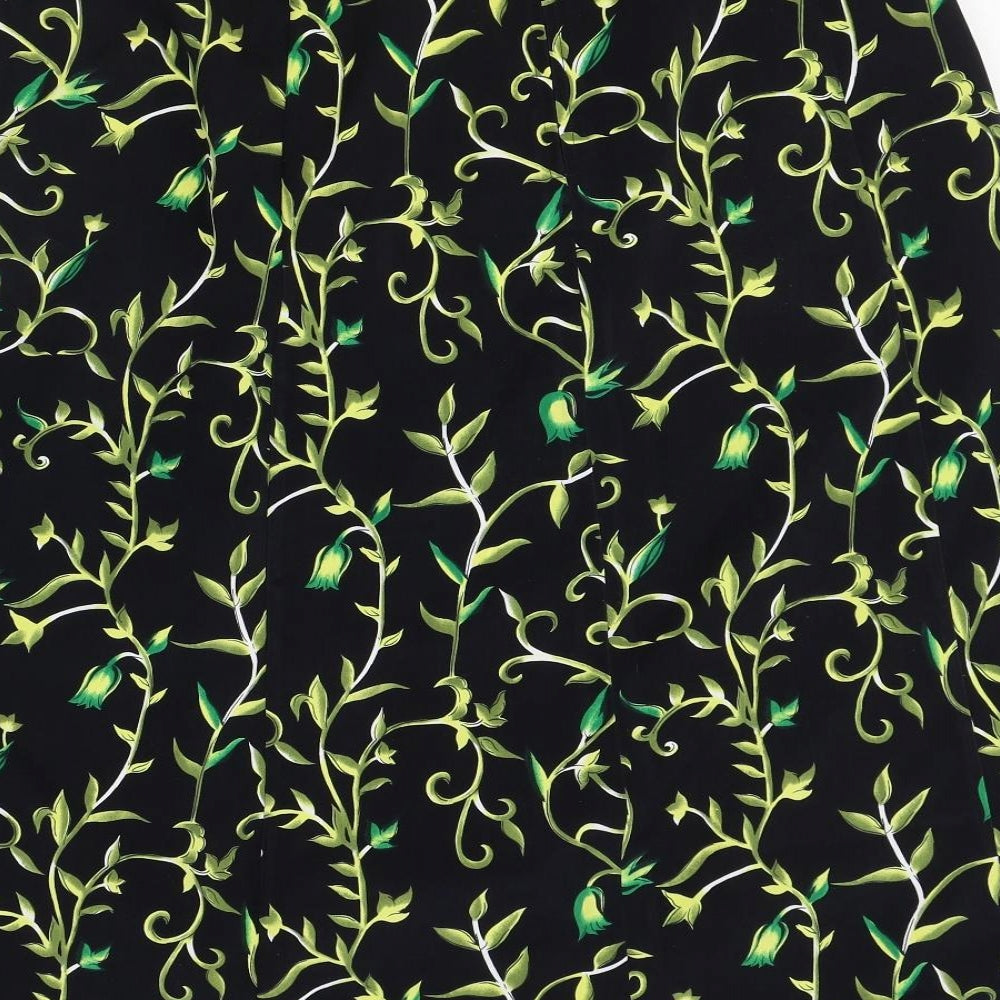 Daxon Womens Black Floral Polyester A-Line Skirt Size 34 in Zip
