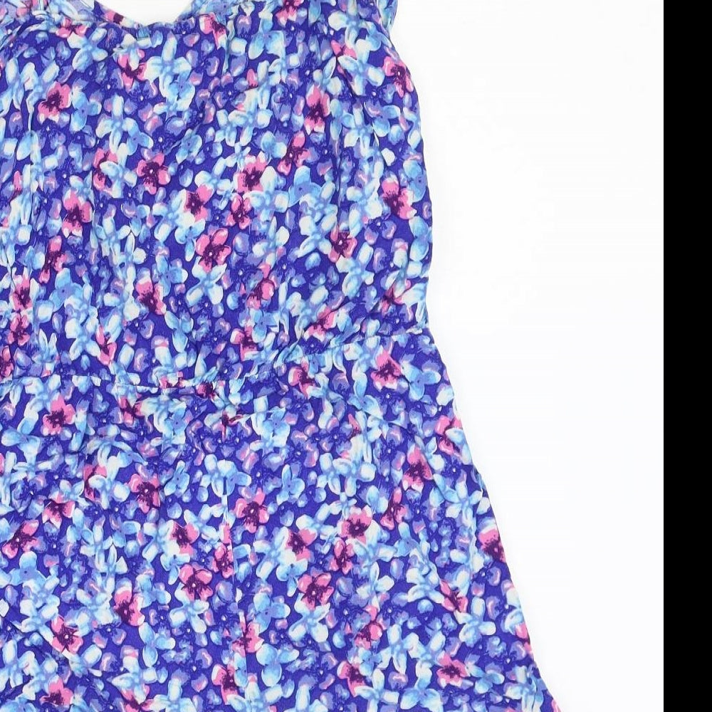 Papaya Womens Blue Floral Viscose Romper One-Piece Size 12 Pullover