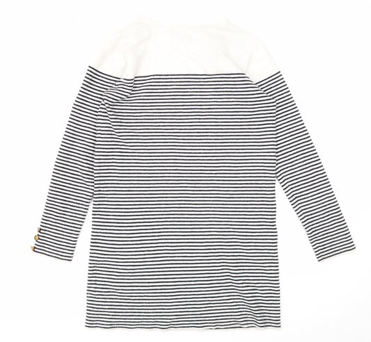 Primark Womens White Boat Neck Striped Polyester Tunic Jumper Size 10