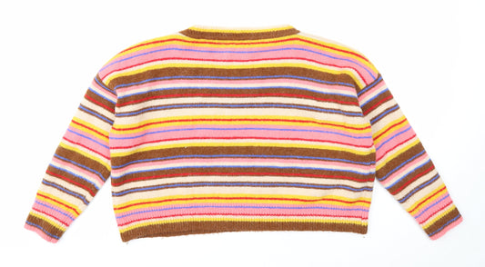 New Look Womens Multicoloured Boat Neck Striped Acrylic Pullover Jumper Size M - Cropped