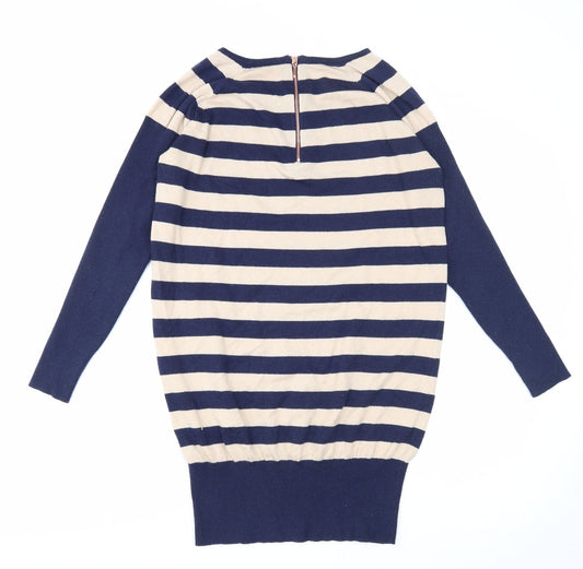 Oasis Womens Blue Striped Polyester Jumper Dress Size S Round Neck Zip