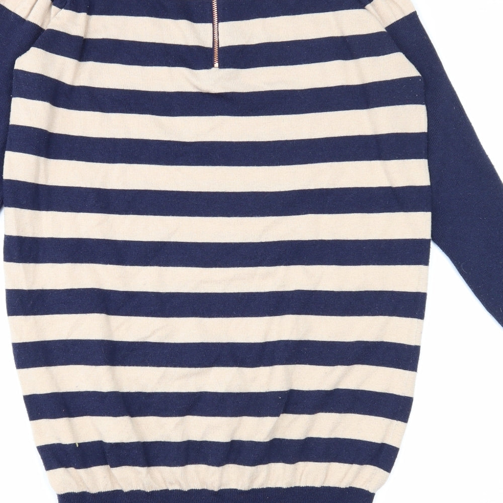 Oasis Womens Blue Striped Polyester Jumper Dress Size S Round Neck Zip