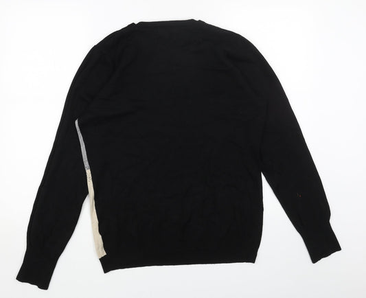 DIXIE Womens Black Scoop Neck Cotton Pullover Jumper Size L - Colourblock