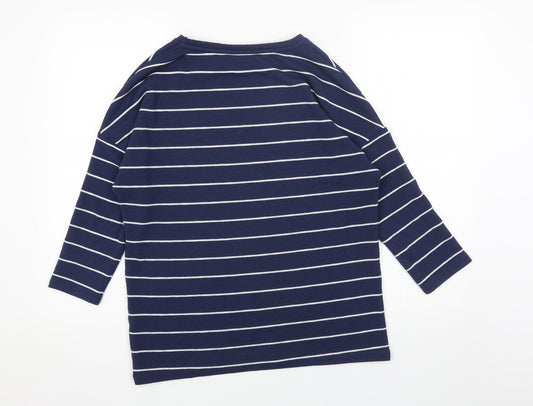 TU Womens Blue Boat Neck Striped Acrylic Pullover Jumper Size 10