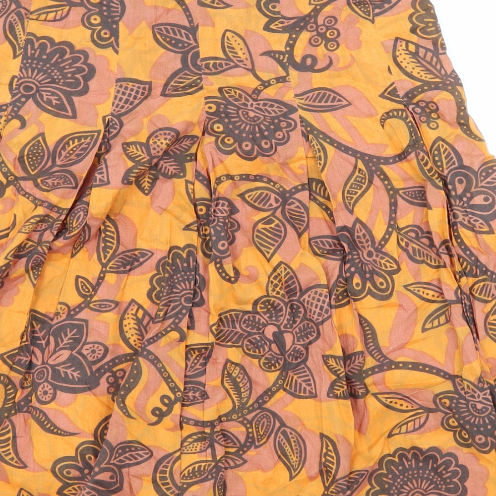 H&M Womens Orange Floral Polyester A-Line Skirt Size 6 Zip