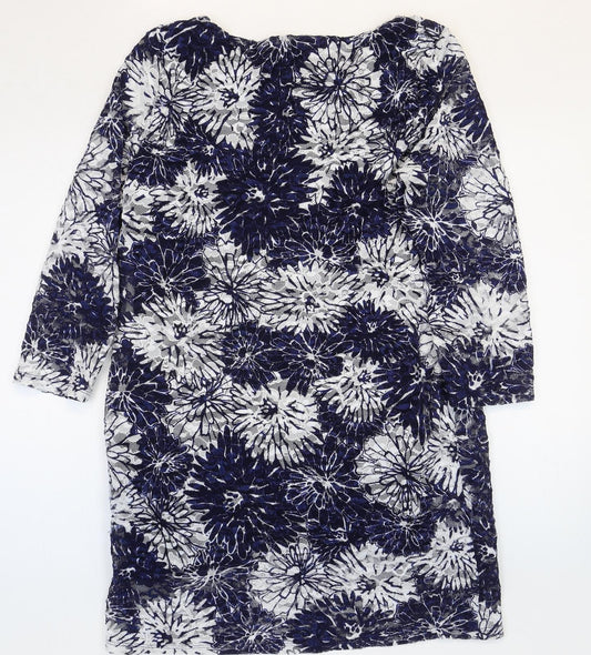 Phase Eight Womens Blue Floral Polyester Shift Size 14 Boat Neck Pullover