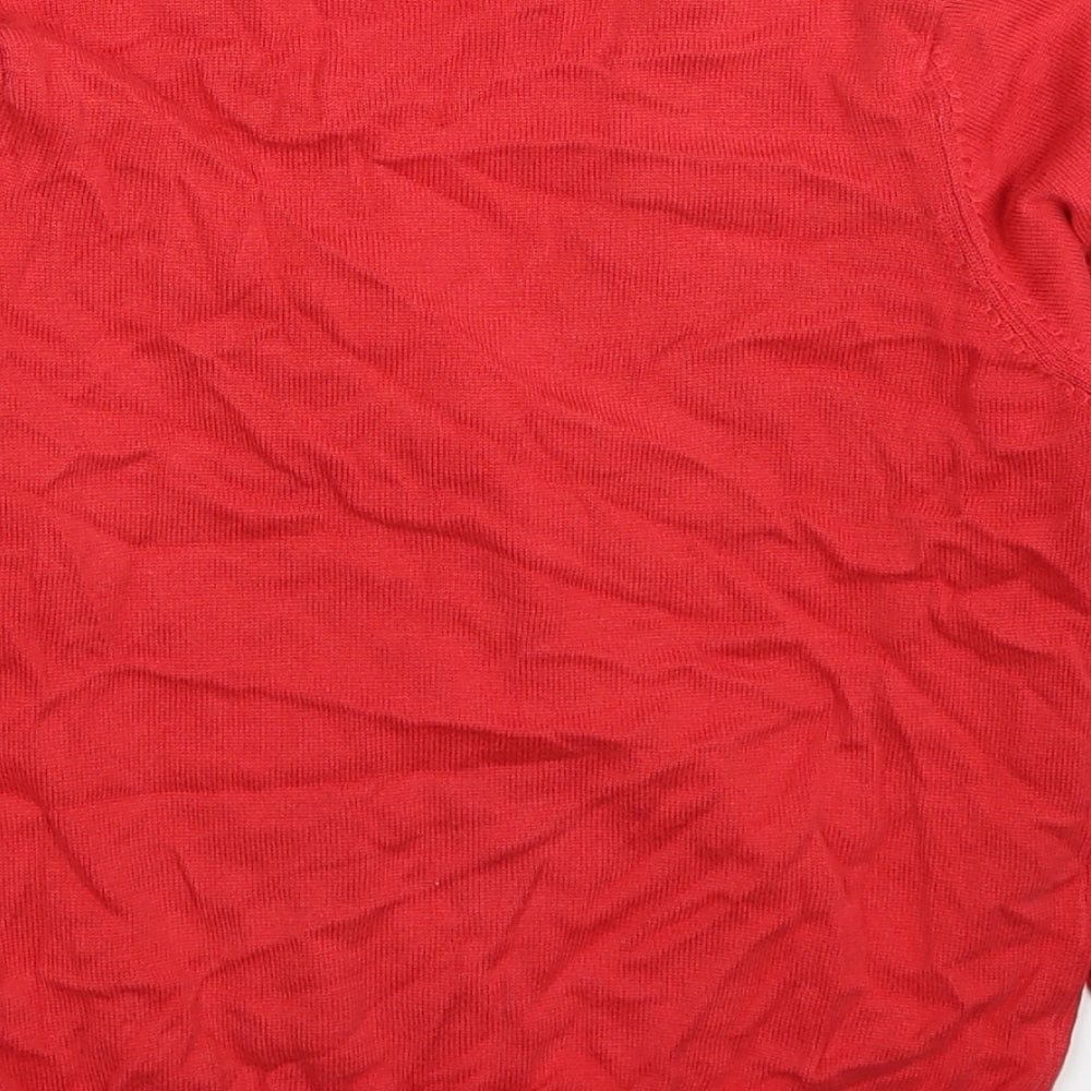 Marks and Spencer Boys Red V-Neck Cotton Cardigan Jumper Size 8-9 Years Button