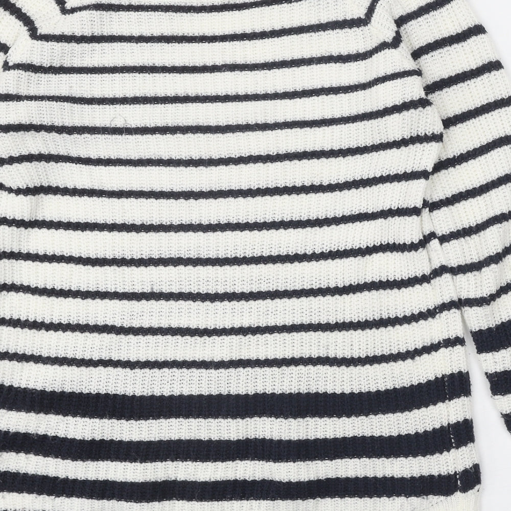 TU Womens White Boat Neck Striped Acrylic Pullover Jumper Size 14