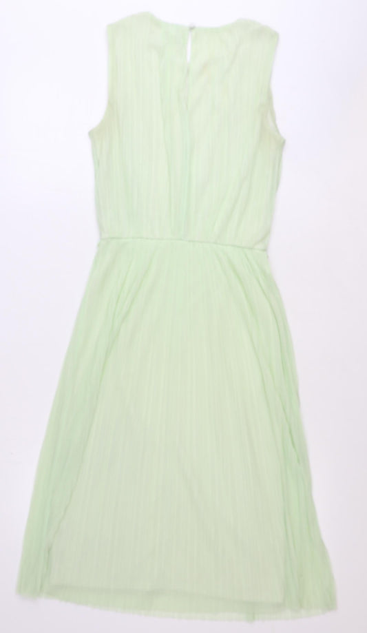 Miss Selfridge Womens Green Polyester Fit & Flare Size 6 Boat Neck Button