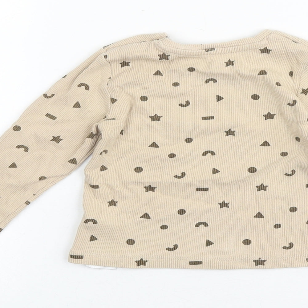 Primark Baby Beige Geometric 100% Cotton Basic T-Shirt Size 12-18 Months Round Neck Pullover