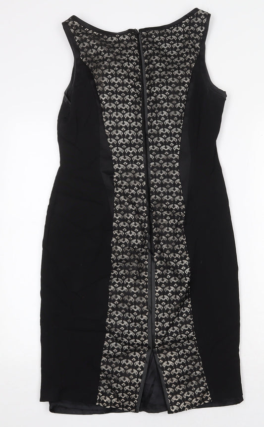 Coast Womens Black Polyester Sheath Size 14 Boat Neck Zip