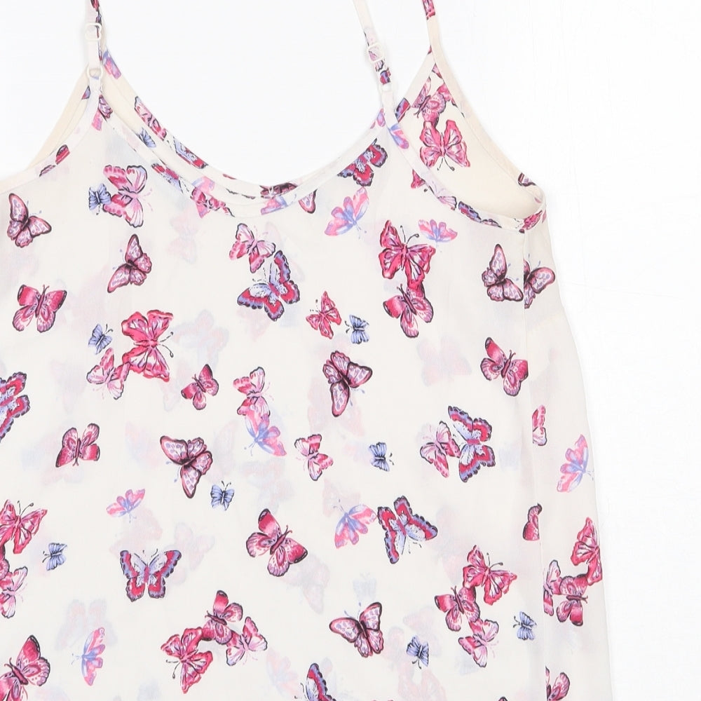 Atmosphere Womens White Geometric Polyester Camisole Tank Size 6 Scoop Neck - Butterfly