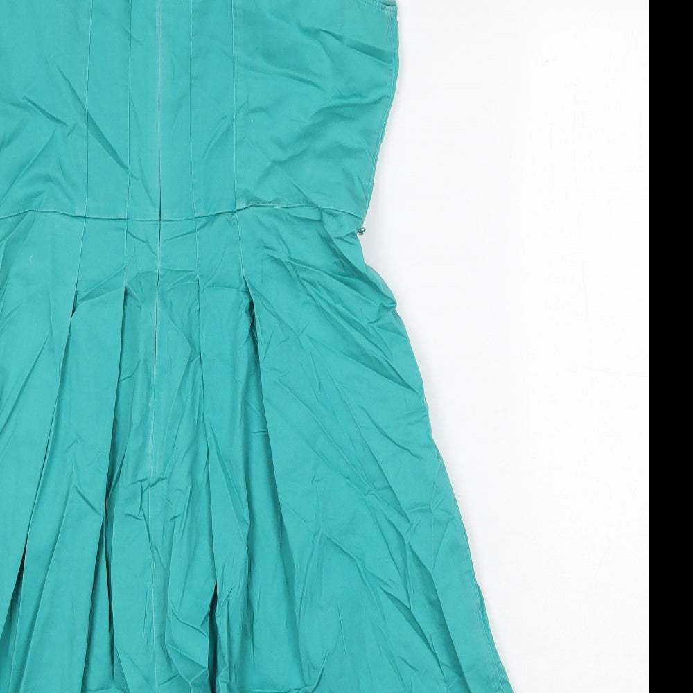 Oasis Womens Green Cotton A-Line Size 12 Scoop Neck Zip