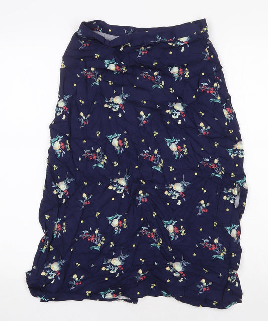 Oasis Womens Blue Floral Viscose A-Line Skirt Size 8 Button
