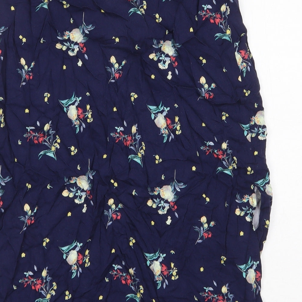 Oasis Womens Blue Floral Viscose A-Line Skirt Size 8 Button