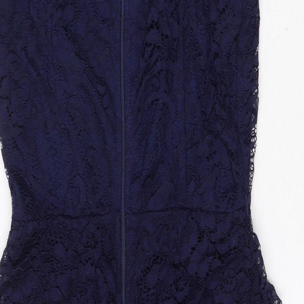 Preworn Womens Blue Nylon Bodycon Size 10 Mock Neck Zip