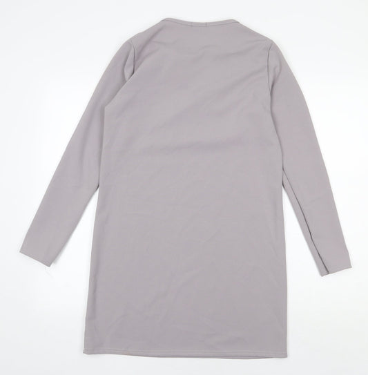 Boohoo Womens Grey Polyester Shift Size 12 V-Neck Pullover