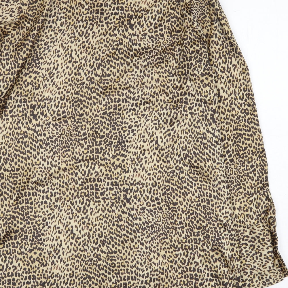 Zara Womens Yellow Animal Print Polyester Shirt Dress Size S Collared Button