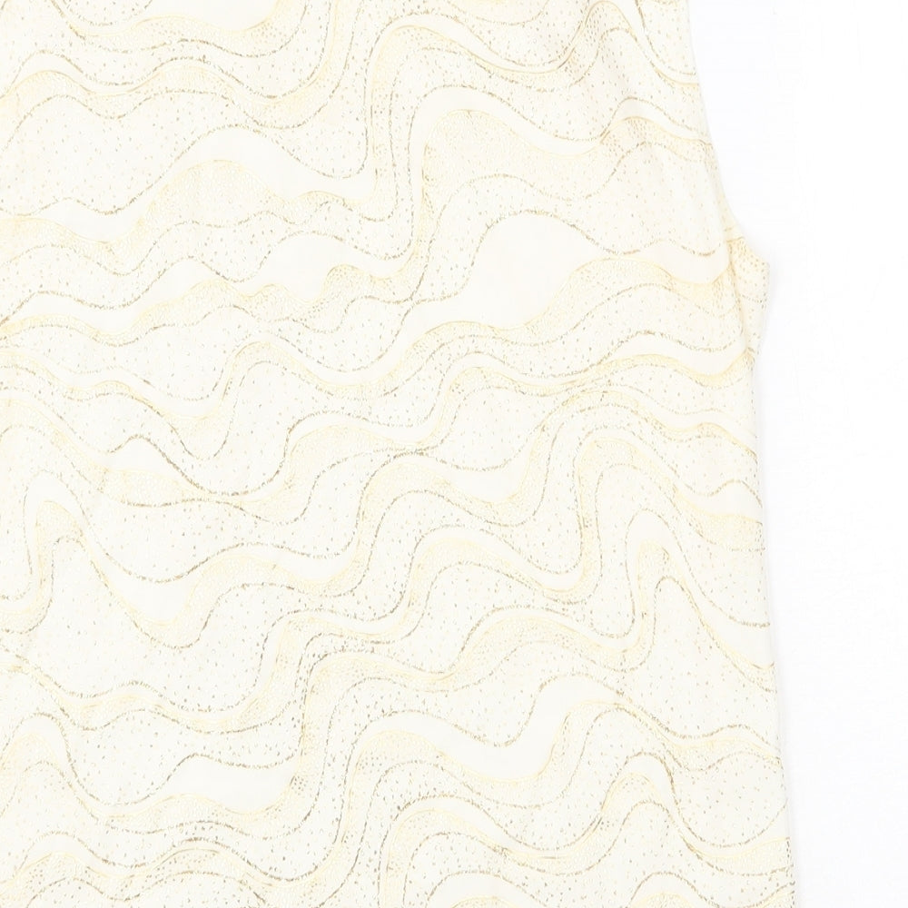 EWM Womens Gold Geometric Polyester Basic T-Shirt Size M Round Neck