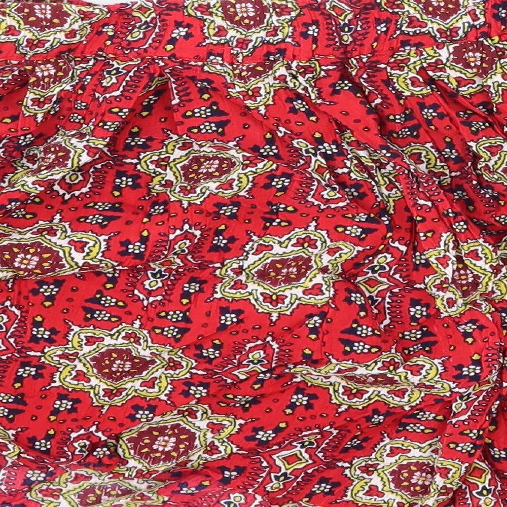 New Look Womens Red Geometric Viscose Bermuda Shorts Size 8 L4 in Regular Drawstring