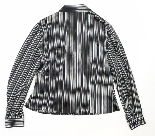 Precis Womens Black Striped Polyester Basic Blouse Size 12 Scoop Neck