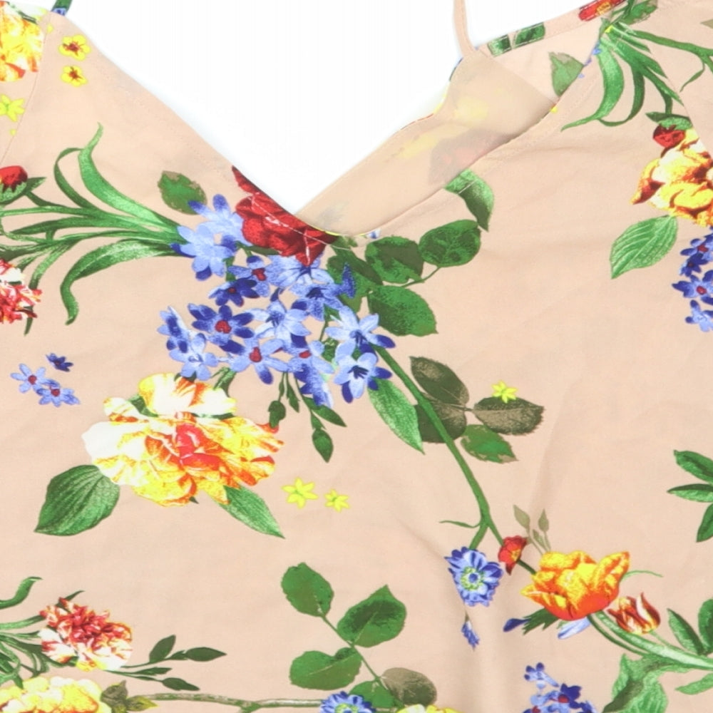 FOREVER 21 Womens Brown Floral Viscose Basic Blouse Size M V-Neck - Cold Shoulder