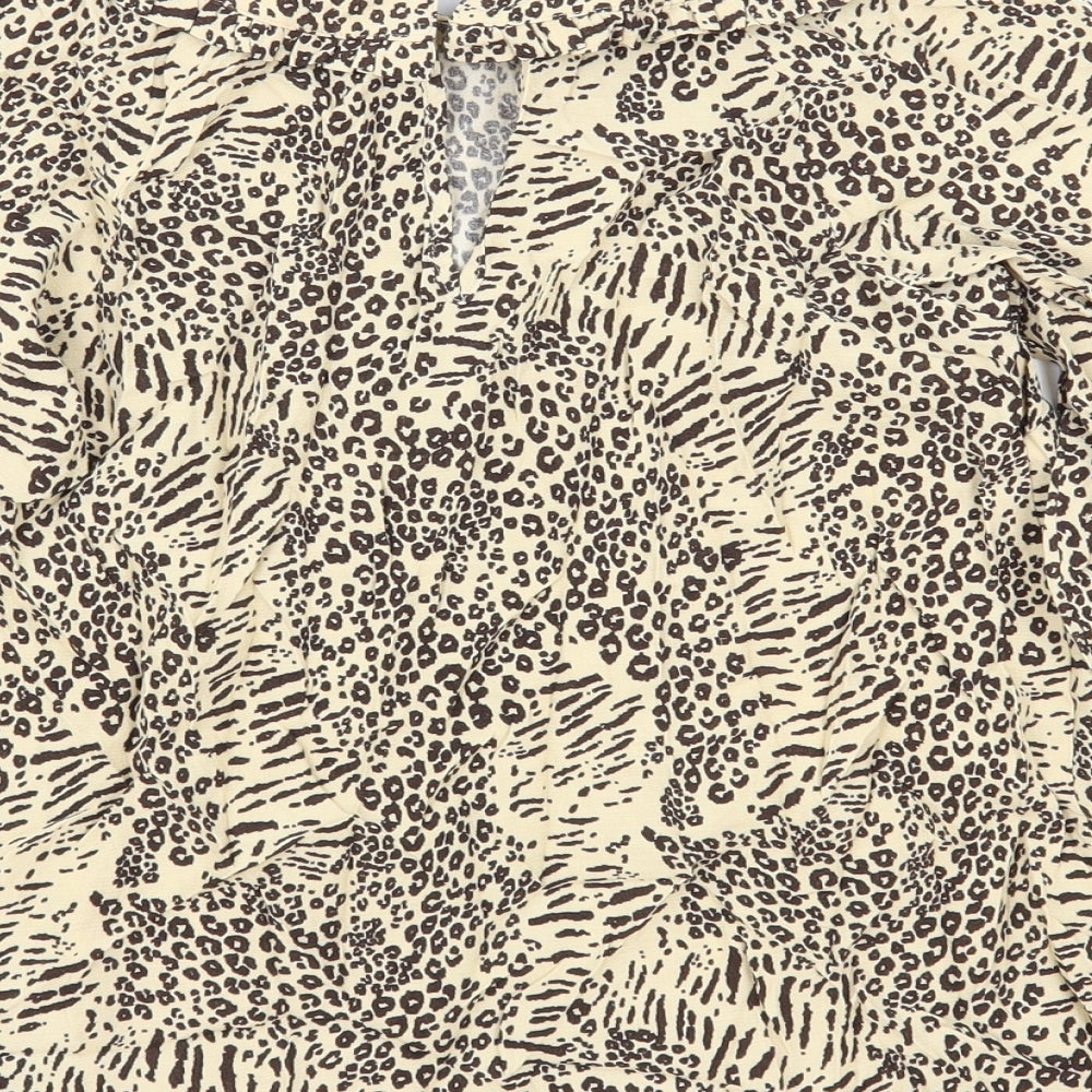 Marks and Spencer Womens Brown Animal Print Viscose Basic Blouse Size 8 Collared - Leopard Print