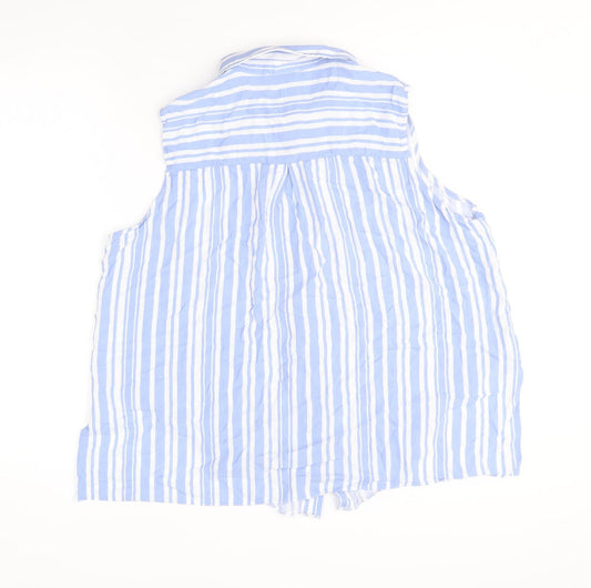 Papaya Womens Blue Striped Viscose Basic Button-Up Size 18 Collared