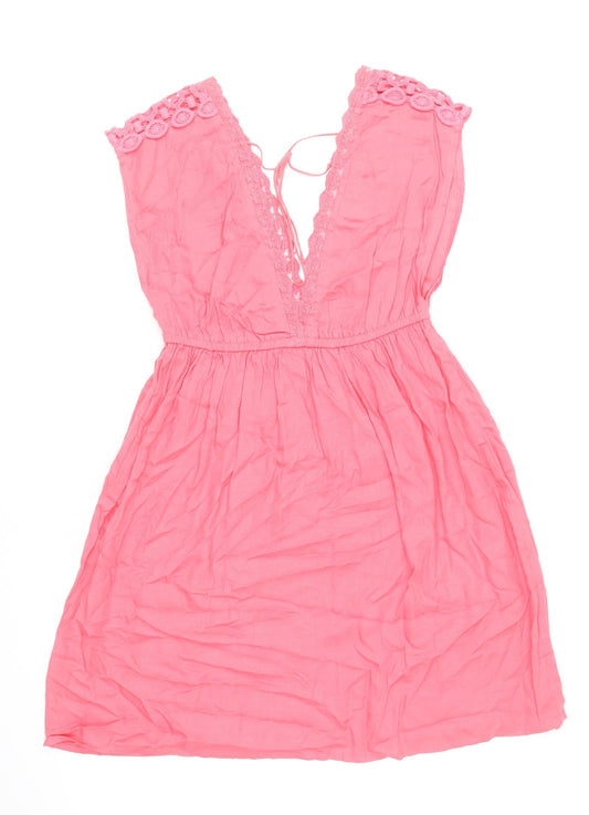 Accessorize Womens Pink Viscose Fit & Flare Size S V-Neck Tie