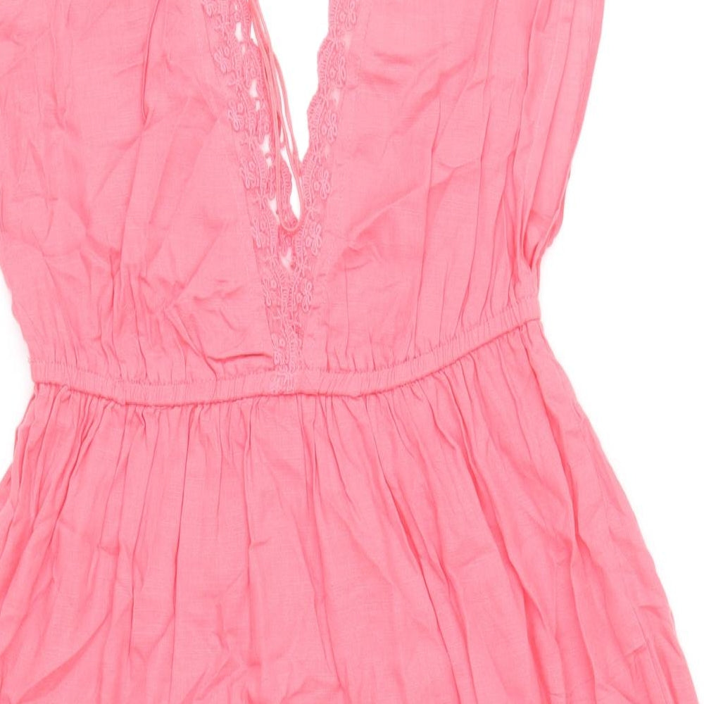 Accessorize Womens Pink Viscose Fit & Flare Size S V-Neck Tie