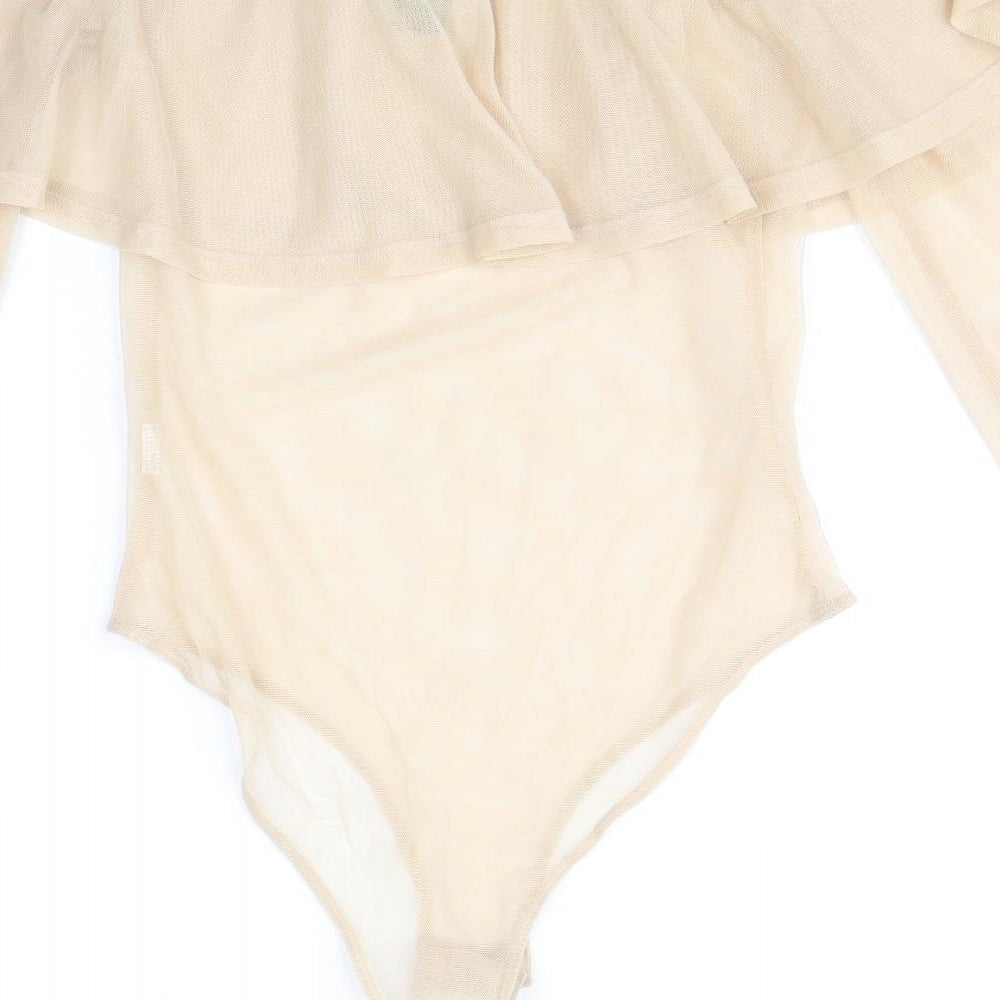 FOREVER 21 Womens Beige Polyester Bodysuit One-Piece Size S Snap